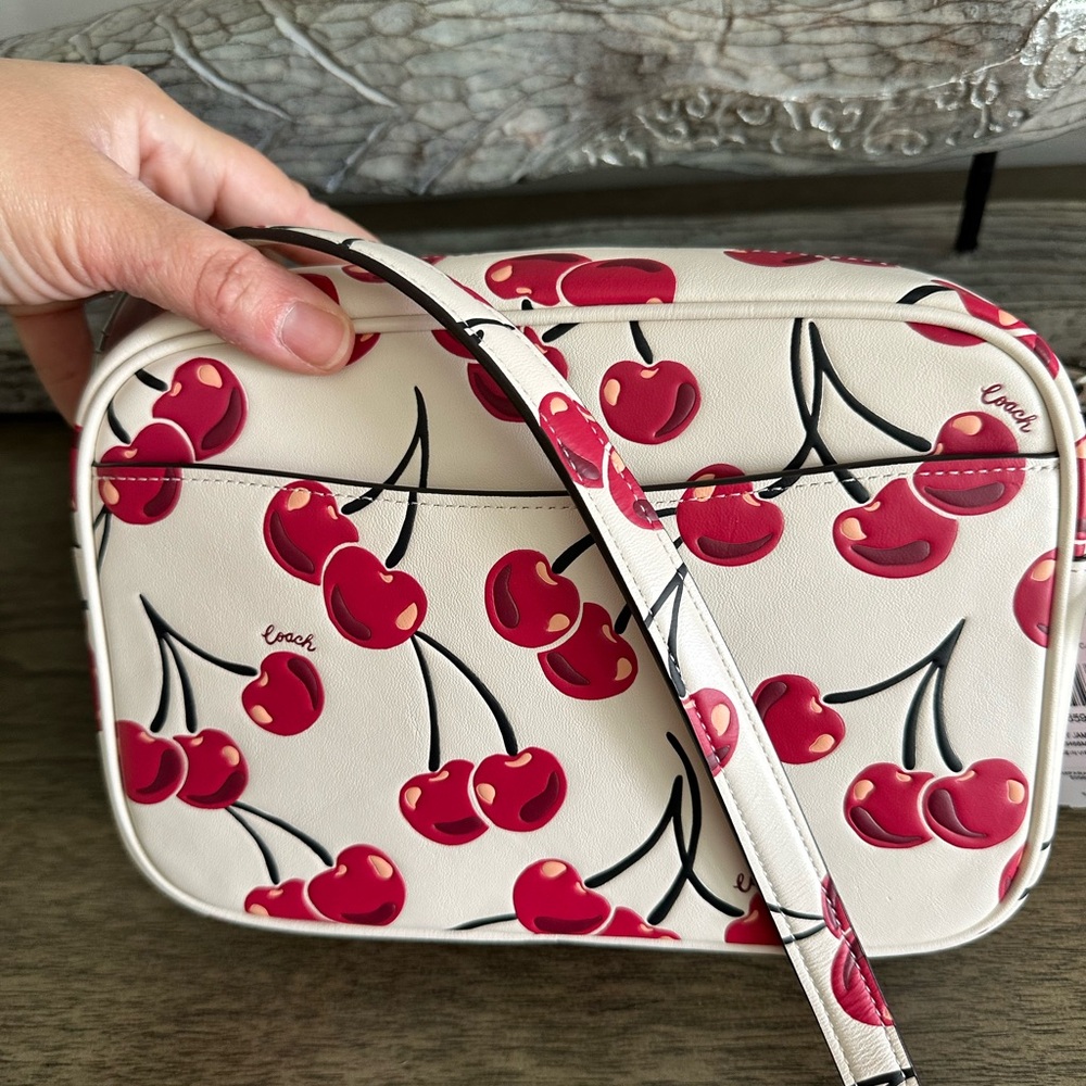COACH Jamie Camera Bag With Cherry Print In Smooth Leather Chalk Multi - Picture 2 of 5